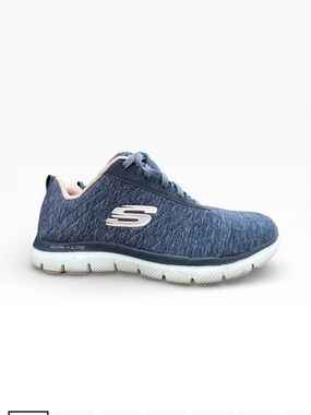 Skechers Flex Appeal 2.0 Womens Sneakers Navy Blue Pink Lace Up 8  Wide Sporty